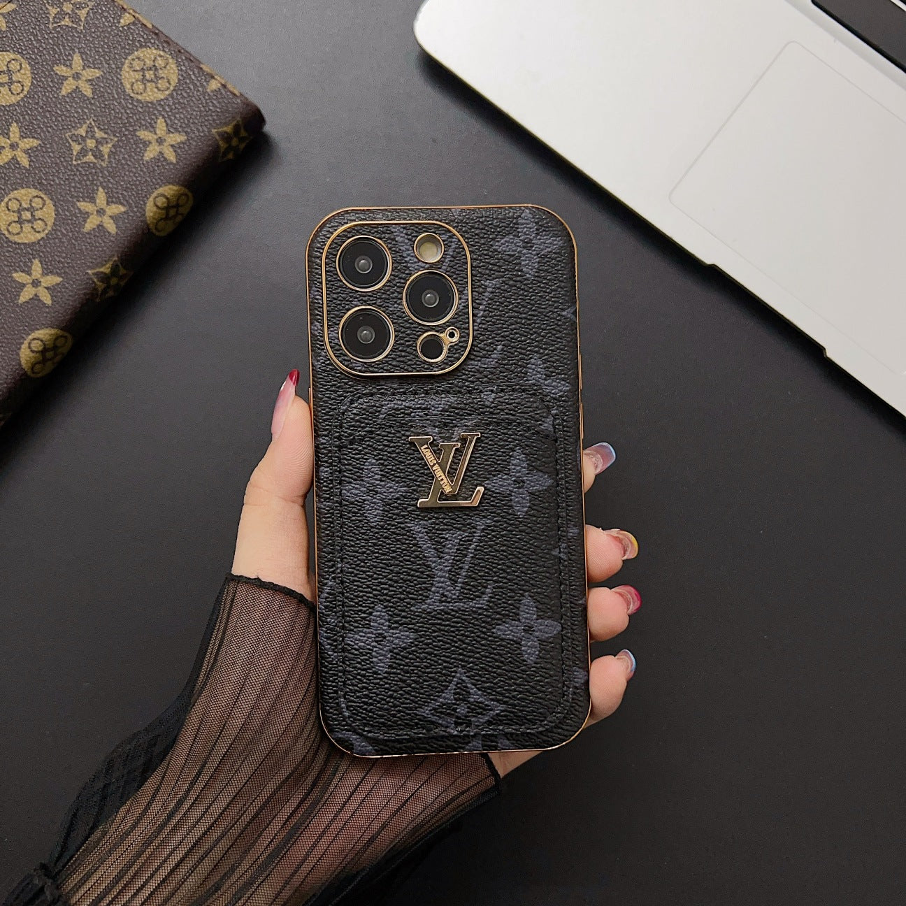 Classic Monogram iPhone Case With Card Holder -Black printing-CHD231124