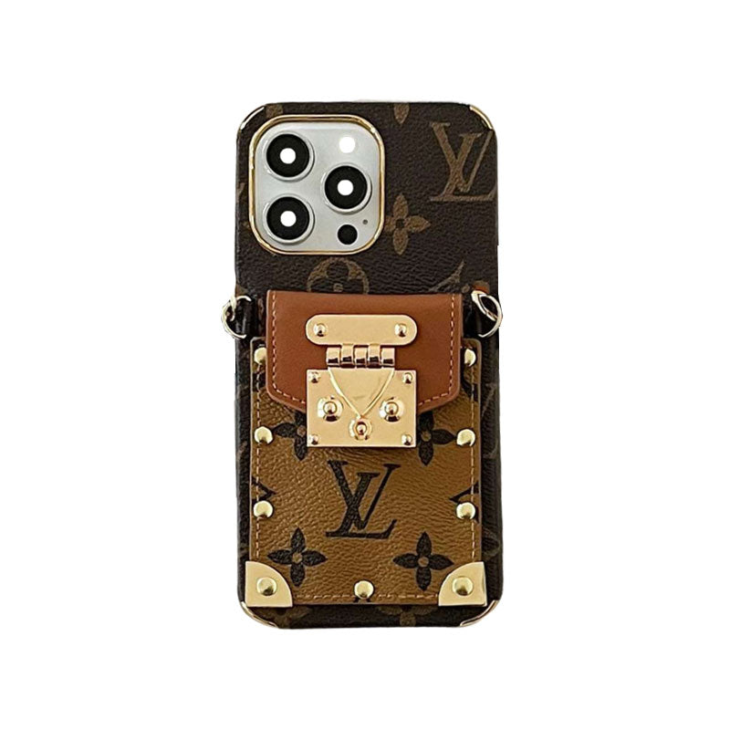 Monogram iPhone Case With Card Holder and Strap Black-QBS240113