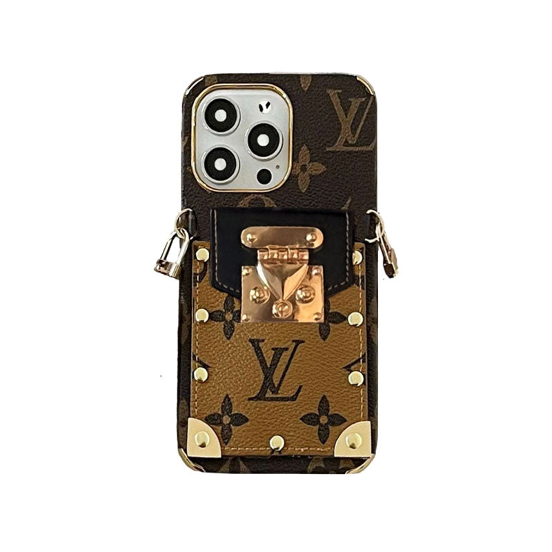 Monogram iPhone Case With Card Holder and Strap Black-QBS240113