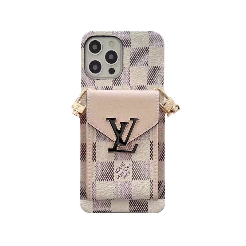 Monogram iPhone Case With Wallet And Strap White Grid -DGK240329