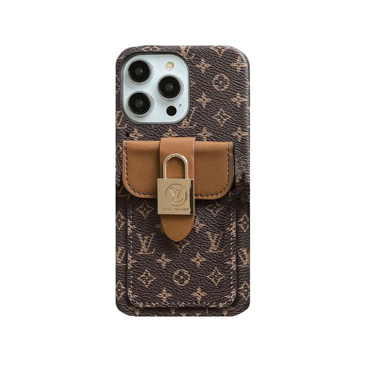 Monogram iPhone Case With Card Holder and Strap Brown-ZST231113