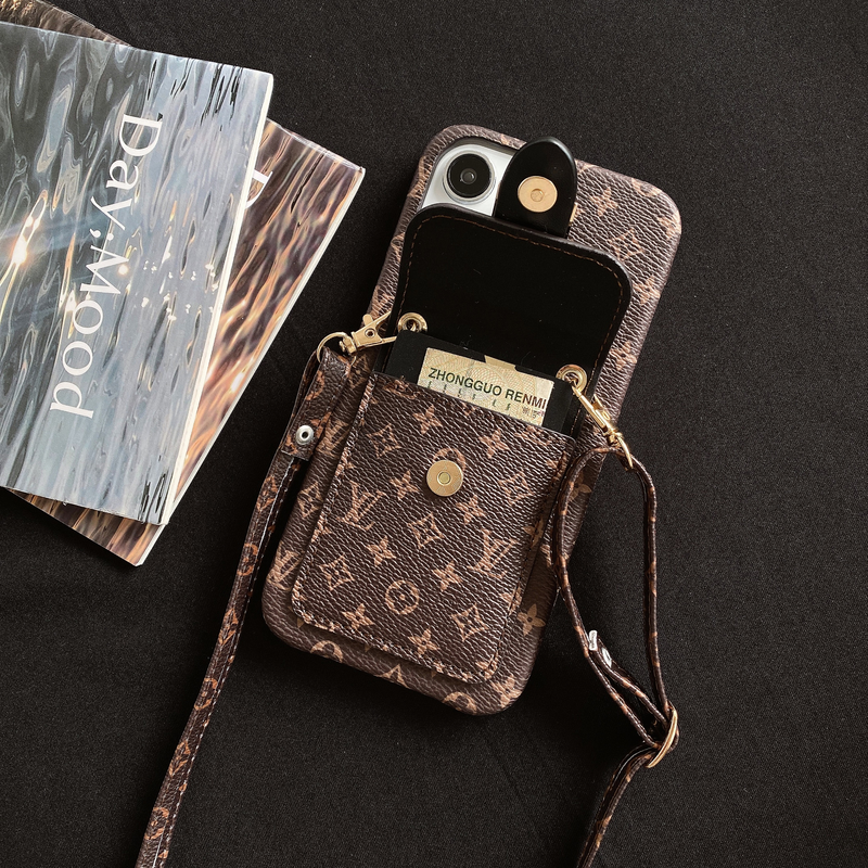 Monogram iPhone Case With Card Holder and Strap Brown-ZST231113