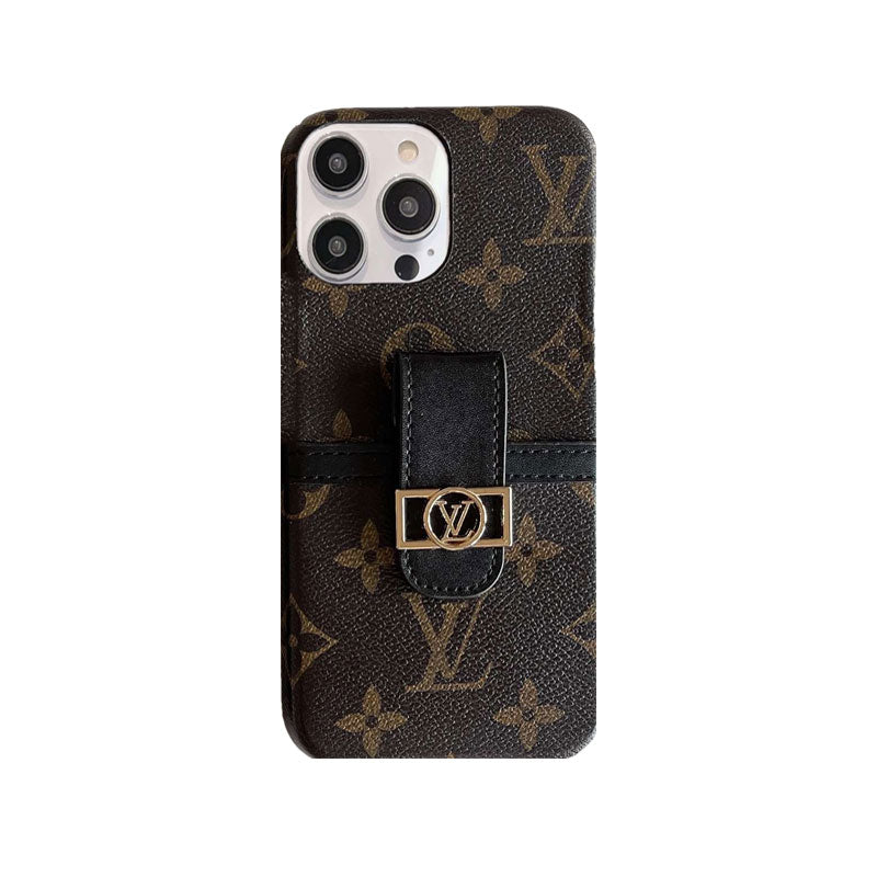 Leather Monogram iPhone Case With Card Holder Yellow-DFK241720