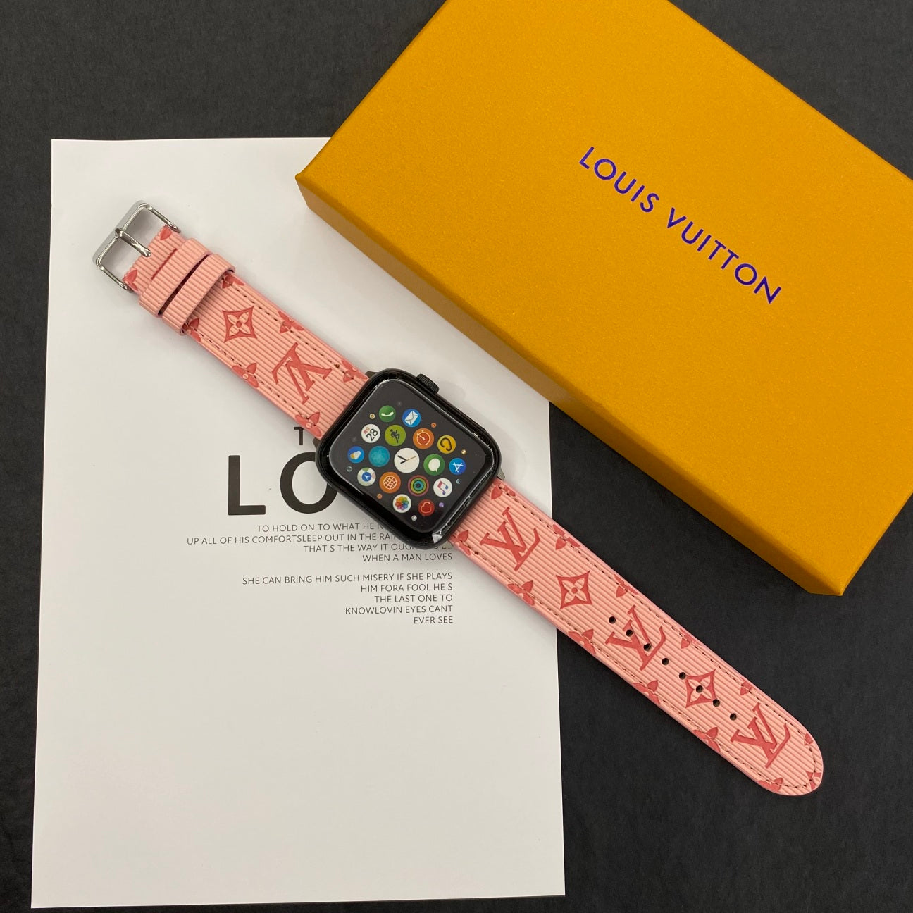 Luxury Monogram Apple Watch Band Leather Pink-SW24422