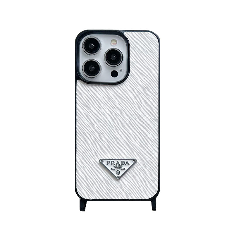 Leather PR iPhone Case With Strap White-PGS241837