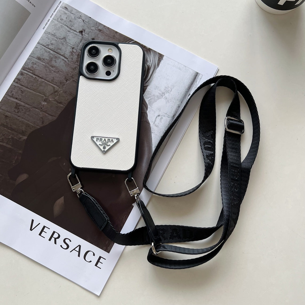 Leather PR iPhone Case With Strap White-PGS241837