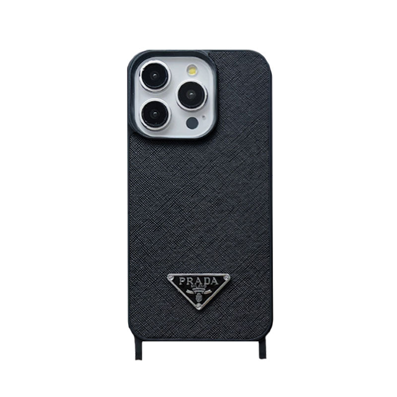 Leather PR iPhone Case With Strap Black-PGS241837