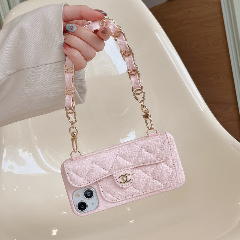 CC iPhone Case With Card Holder And Strap Pink -SLK240104