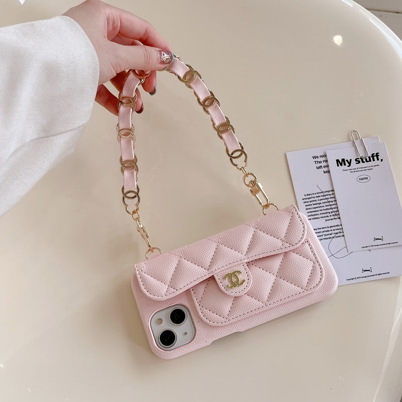 CC iPhone Case With Card Holder And Strap Pink -SLK240104