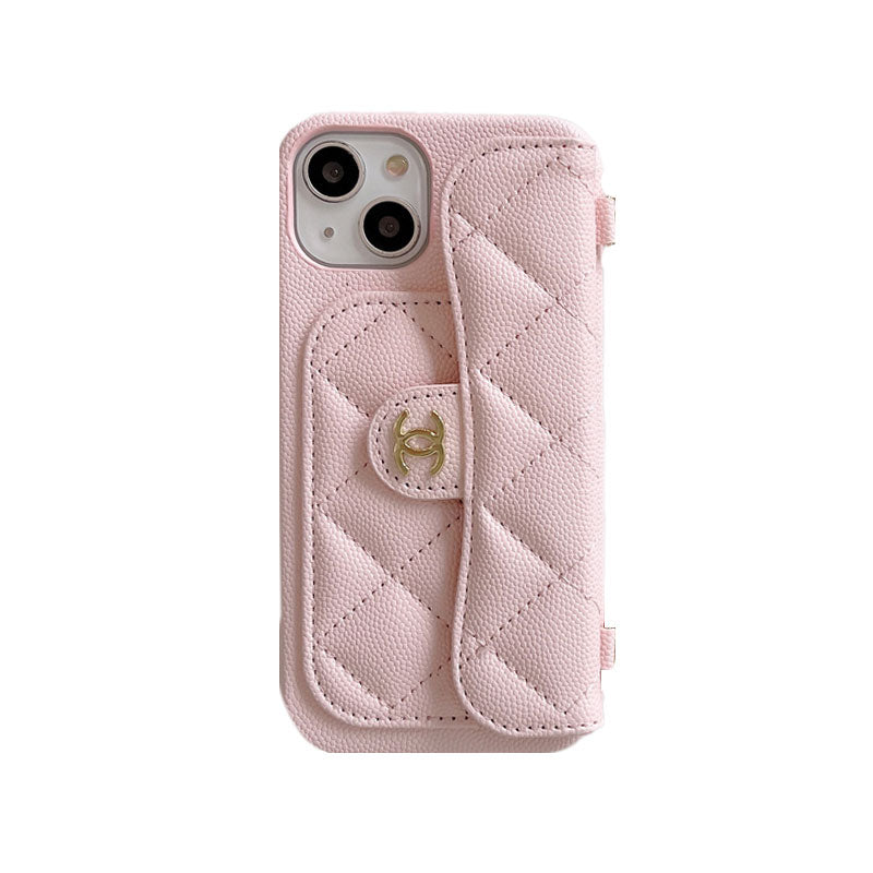 CC iPhone Case With Card Holder And Strap Pink -SLK240104