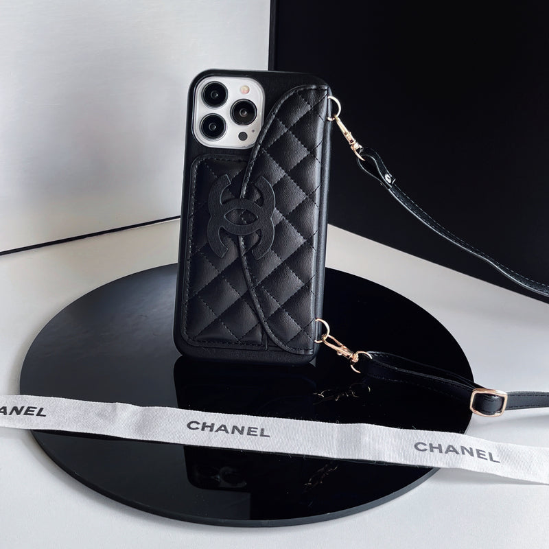 CC iPhone Case With Wallet And Chain Black -XK240401