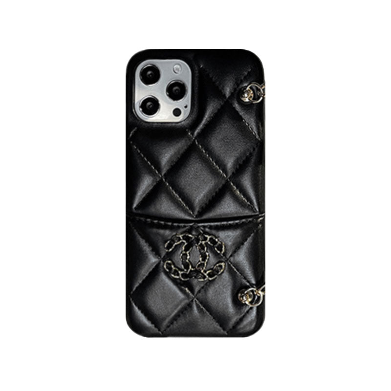 CC iPhone Case With Card Holder And Strap Black -ZPL240506