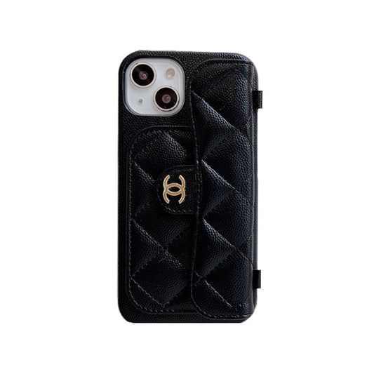 CC iPhone Case With Card Holder And Strap Black -SLK240104