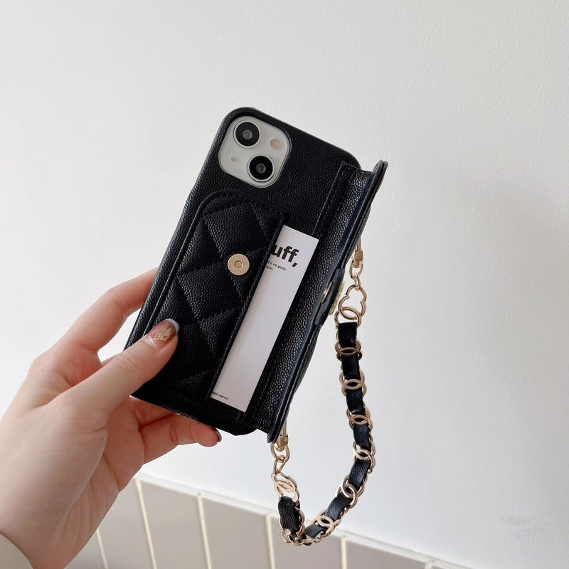 CC iPhone Case With Card Holder And Strap Black -SLK240104