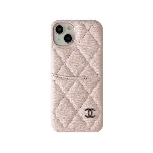 Leather CC iPhone Case With Crad Holder Pink -PZB240603