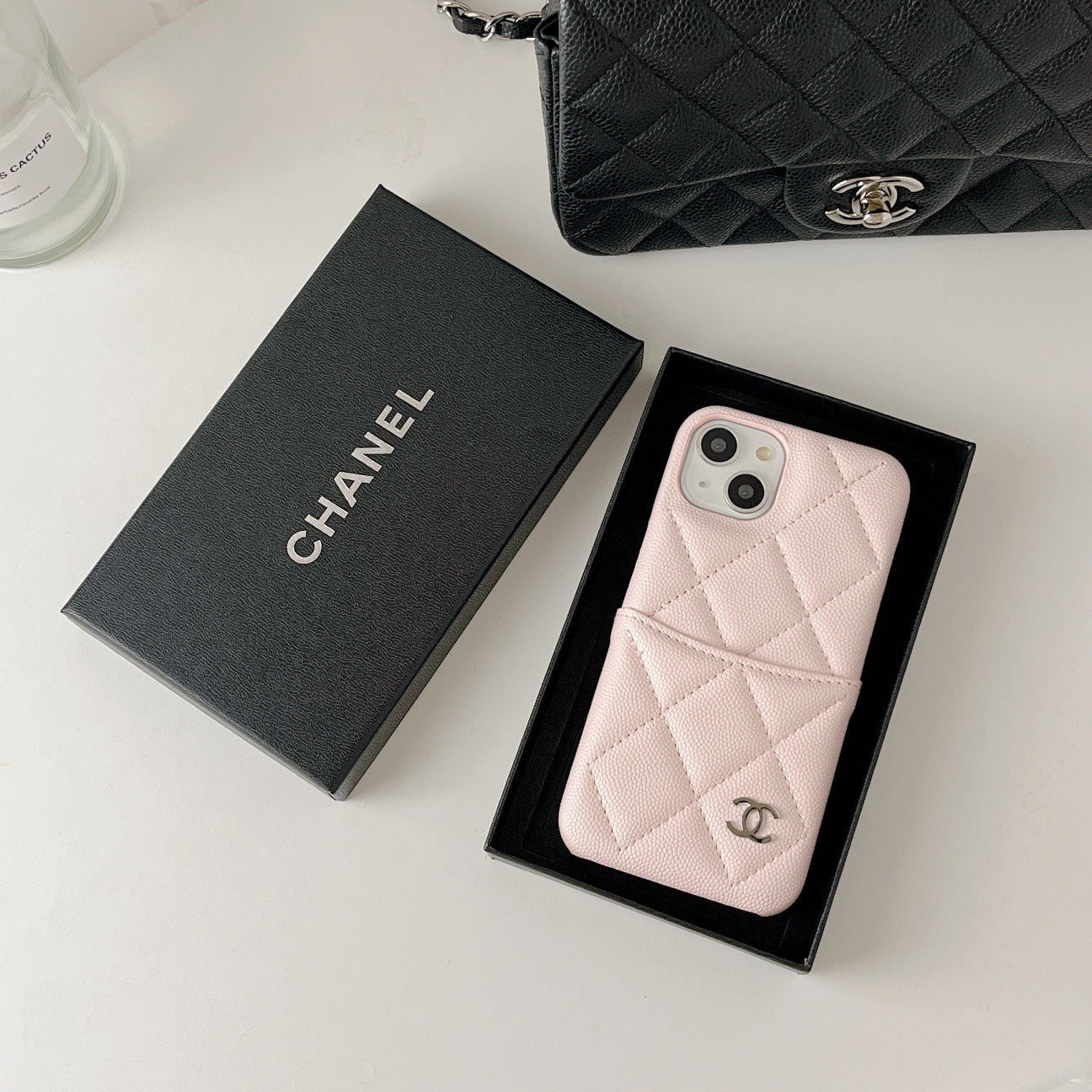 Leather CC iPhone Case With Crad Holder Pink -PZB240603