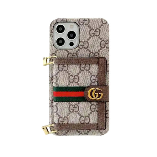 GG iPhone Case With Wallet And Crossbody Strap Brown -XK240330