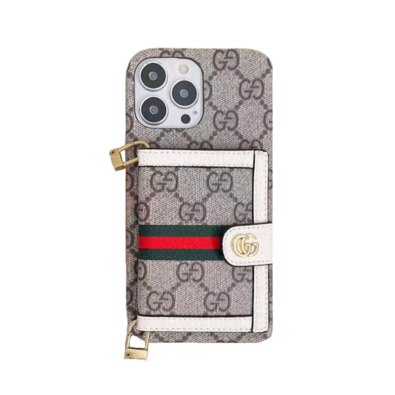 GG iPhone Case With Wallet And Crossbody Strap Brown -XK240330