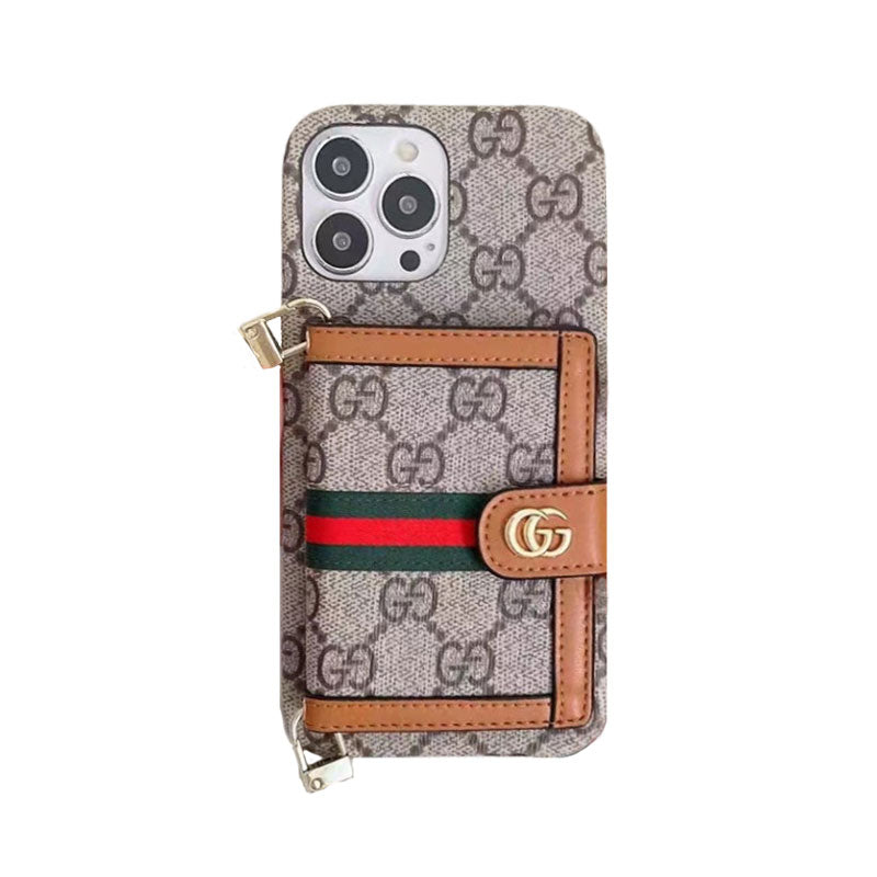 GG iPhone Case With Wallet And Crossbody Strap Brown -XK240330