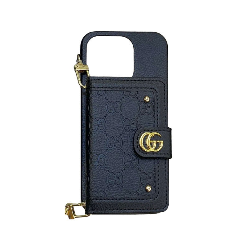 GG iPhone Case With Wallet And Strap Black -ZY241720