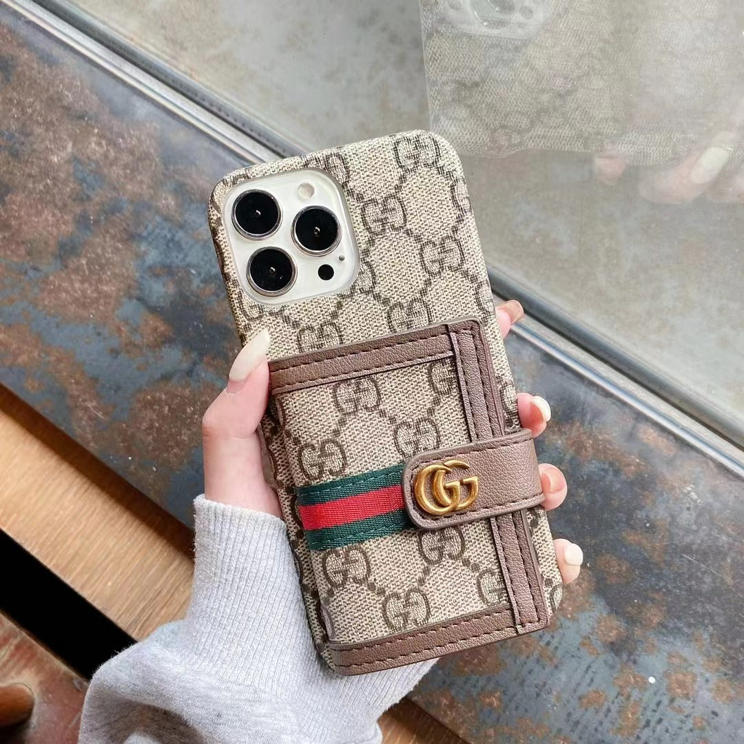 GG iPhone Case With Wallet Brown -GGB241913