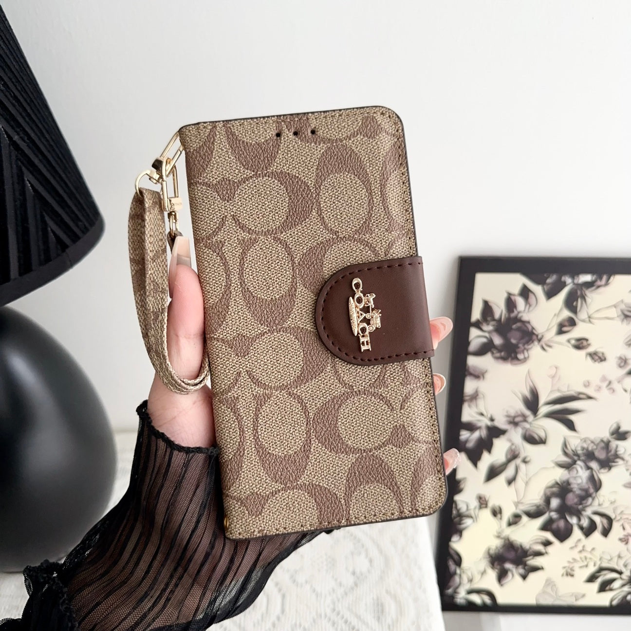 CH iPhone Case Leather Flip Case with Card Holder Brown-PTK241622