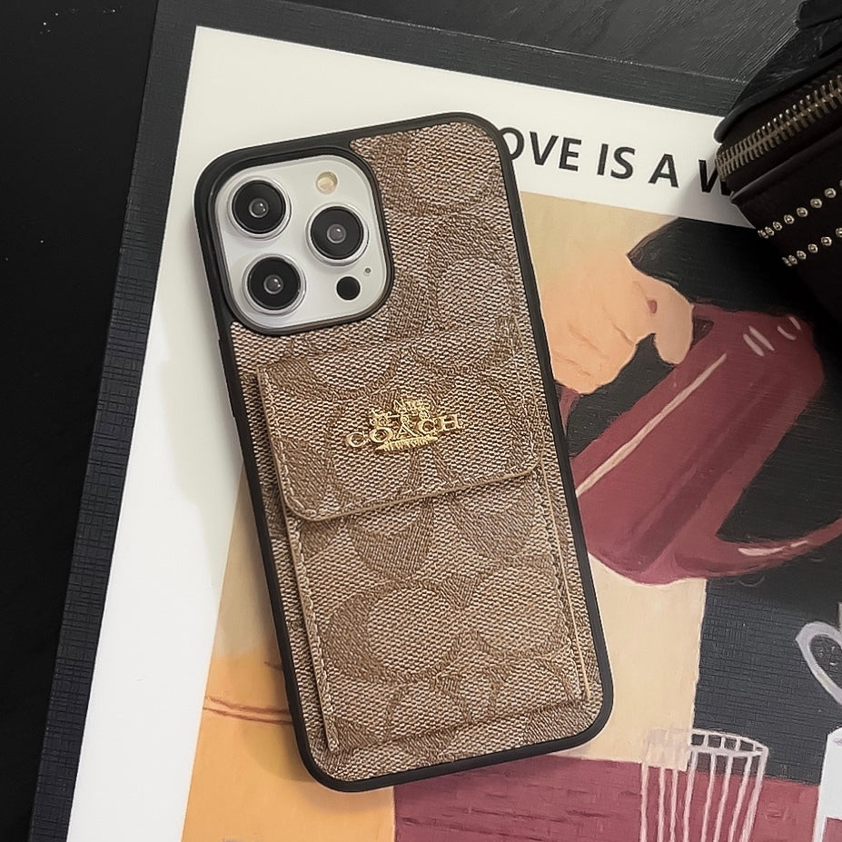 CH iPhone Case With Card Holder Wallet Light Brown -SZK240425