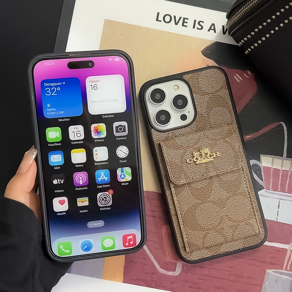 CH iPhone Case With Card Holder Wallet Light Brown -SZK240425