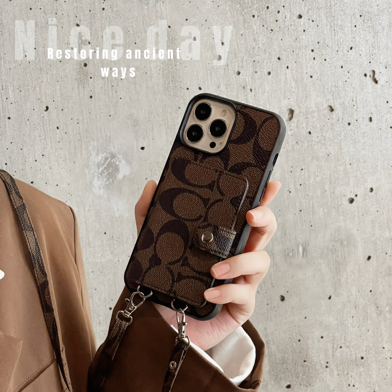 CH iPhone Case With Wallet And Strap Brown -SZK240402