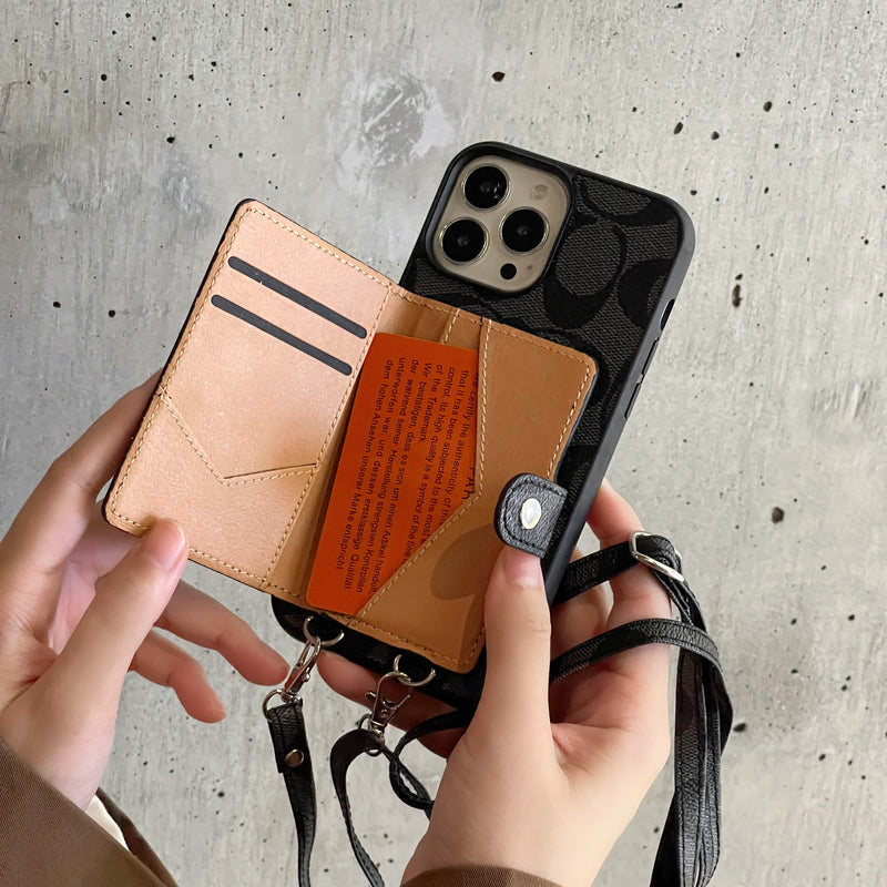 CH iPhone Case With Wallet And Strap Brown -SZK240402