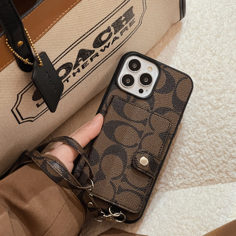 CH iPhone Case With Wallet And Strap Brown -SZK240402