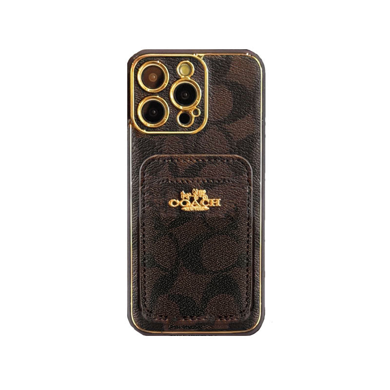 Leather CH iPhone Case With Card Holder Coffee-CHK241731